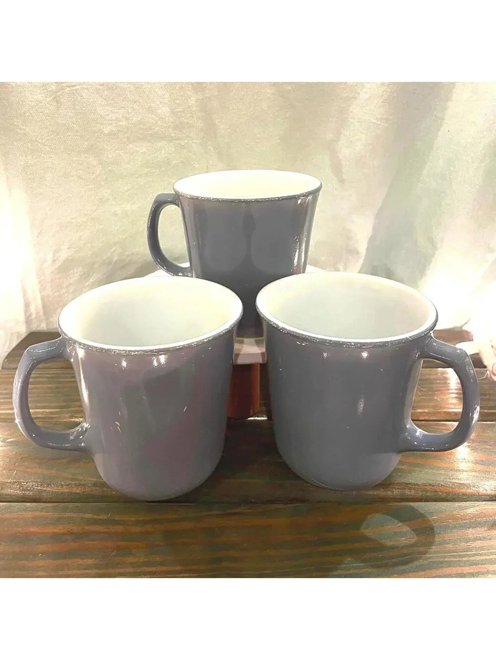 Blue Milkglass Corning Mugs - Set of Three